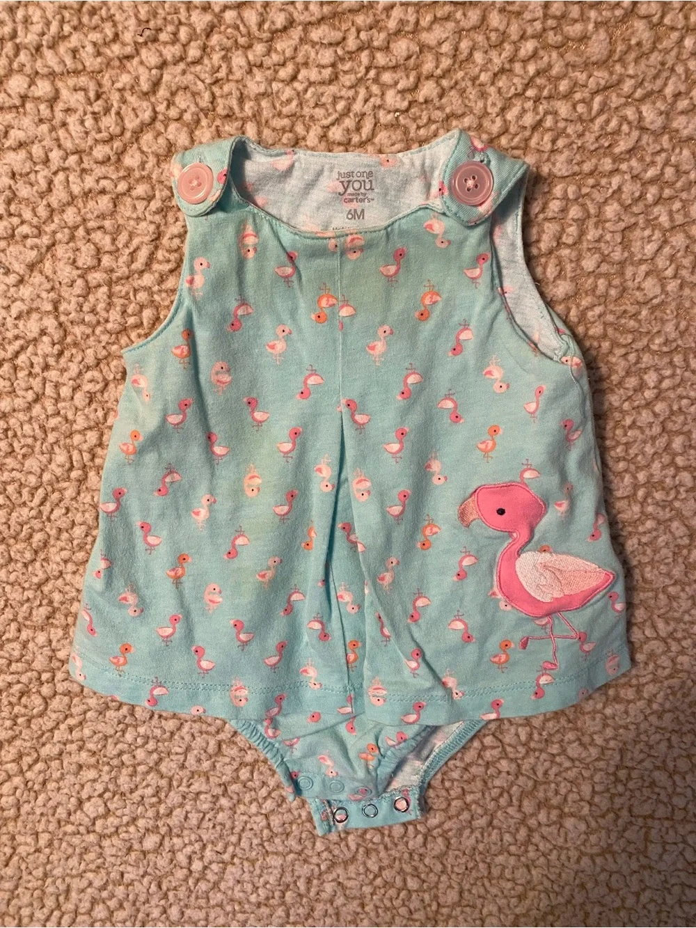 Carter's Aqua Romper with Pink Flamingo Applique